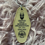 Motel Key Fobs, Cryptid Field Research Organization, Goat Man