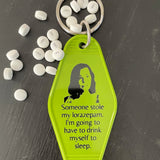 Motel Key Fobs, Parker Posey, White Lotus, Someone stole all my lorazapam. I'm going to have to drink myself to sleep.
